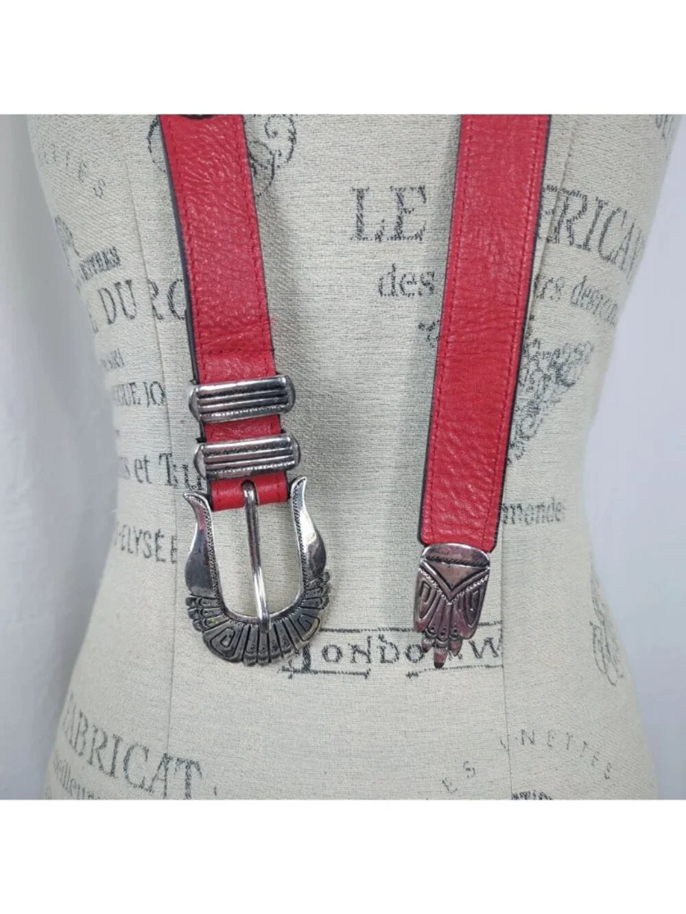 Vintage 90s Red Western Belt Small Streets Ahead Leather Silver
